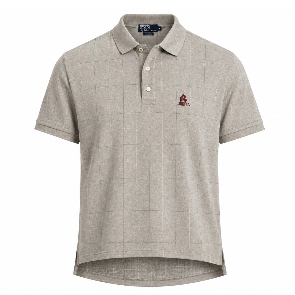 Polo Ralph Lauren VTG Polo Shirt XL Grey Windowpane Plaid Riviera Country Club